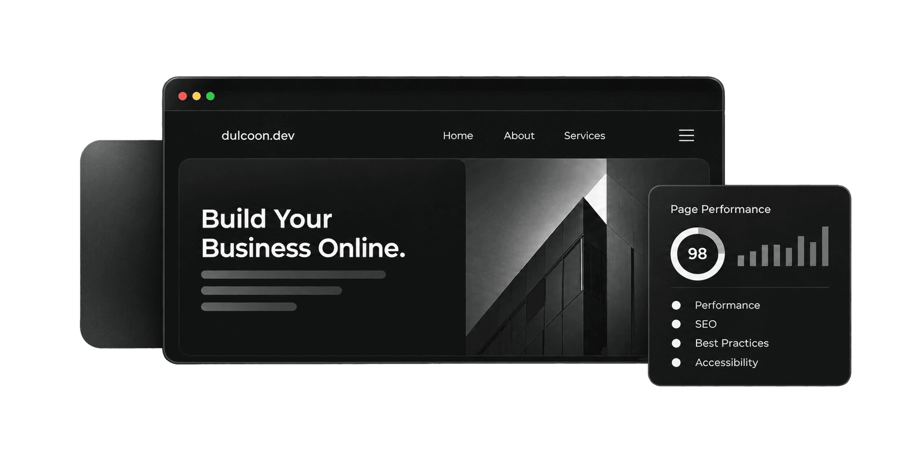 Dark business website dashboard mockup