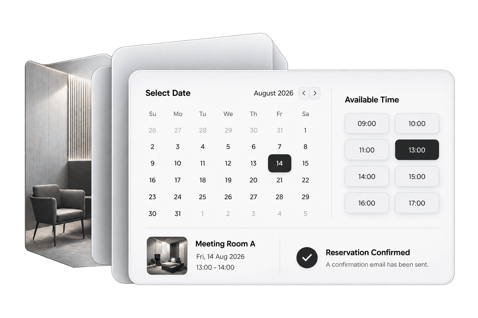 Light booking and reservation calendar interface